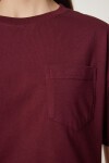 Pamuklu Crop Örme T-Shirt BORDO LCR0018