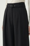 Pileli Kemerli Esnek Örme Pantolon SİYAH LCR0104
