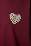 Şık Taşlı Kalp Detaylı Örme T-shirt BORDO LCR0066