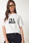 Sloganlı Örme T-shirt EKRU LCR0032