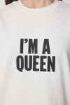 Sloganlı Örme T-shirt EKRU LCR0032