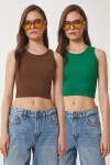 2’li Halter Yaka Crop Örme Bluz KAHVERENGİ YEŞİL LDZ0035