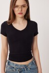 2’li Paket V Yaka Basic Örme T-shirt SİYAH KEMİK LDZ0068