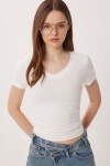 2’li Paket V Yaka Basic Örme T-shirt SİYAH KEMİK LDZ0068