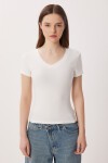 2’li Paket V Yaka Basic Örme T-shirt SİYAH KEMİK LDZ0068