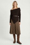 Açık Omuzlu Asimetrik Oversize Triko Kazak KAHVERENGİ LDP0090