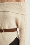 Açık Omuzlu Asimetrik Oversize Triko Kazak KREM LDP0090
