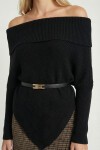 Açık Omuzlu Asimetrik Oversize Triko Kazak SİYAH LDP0090