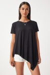 Asimetrik Örme T-shirt SİYAH LEN0005