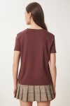 Ayıcık İşlemeli Pamuklu Örme T-shirt KAHVERENGİ LCR0029