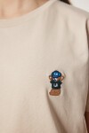 Ayıcık İşlemeli Pamuklu Örme T-shirt KREM LCR0029