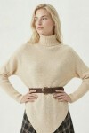 Balıkçı Yaka Asimetrik Oversize Triko Kazak KREM LDP0089