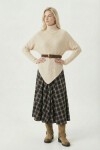 Balıkçı Yaka Asimetrik Oversize Triko Kazak KREM LDP0089