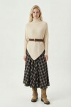 Balıkçı Yaka Asimetrik Oversize Triko Kazak KREM LDP0089