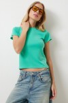 Bisiklet Yaka Kısa Kollu Basic Sandy T-shirt AÇIK YEŞİL LEN0002