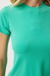 Bisiklet Yaka Kısa Kollu Basic Sandy T-shirt AÇIK YEŞİL LEN0002