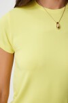 Bisiklet Yaka Kısa Kollu Basic Sandy T-shirt SARI LEN0002