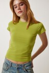 Bisiklet Yaka Kısa Kollu Basic Sandy T-shirt YAĞ YEŞİLİ LEN0002
