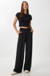 Büzgülü Çapraz Kemerli Örme Pantolon SİYAH LCR0112