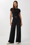 Büzgülü Çapraz Kemerli Örme Pantolon SİYAH LCR0112
