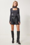 Cut Out Detaylı Dik Yaka Fitilli Triko Kazak ANTRASİT LFN0009