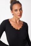 Dantel Detaylı Fitilli Örme Bluz SİYAH LEN0031