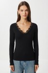 Dantelli Örme Bluz SİYAH LDZ0070