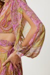 Desenli Cut Out Detaylı Şifon Elbise PEMBE SARI LFG0092
