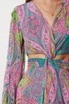 Desenli Cut Out Detaylı Şifon Elbise PEMBE YEŞİL LFG0092