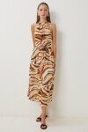 Desenli Midi Şifon Elbise CAMEL BEJ LFG0079