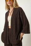 Dokulu Oversize Örme Kimono Takım KAHVERENGİ LBY0041