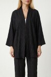 Dokulu Oversize Örme Kimono Takım SİYAH LBY0041