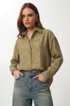 Dokulu Transparan Oversize Dokuma Gömlek ZEYTİN YEŞİLİ LCI0066