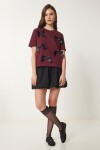 Fiyonklu Pamuklu Örme T-shirt BORDO LCR0028