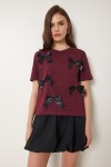 Fiyonklu Pamuklu Örme T-shirt BORDO LCR0028