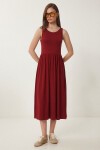 Halter Yaka Basic Yazlık Örme Elbise BORDO LCR0053