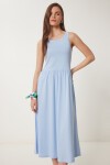 Halter Yaka Basic Yazlık Örme Elbise GÖK MAVİ LCR0053