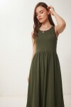 Halter Yaka Basic Yazlık Örme Elbise KOYU HAKİ LCR0053