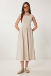 Halter Yaka Basic Yazlık Örme Elbise KREM LCR0053