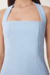 Halter Yaka Midi Dokuma Elbise GÖK MAVİ LFK0005