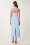Halter Yaka Midi Dokuma Elbise GÖK MAVİ LFK0005