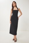 Halter Yaka Midi Dokuma Elbise SİYAH LFK0005