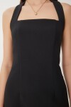 Halter Yaka Midi Dokuma Elbise SİYAH LFK0005
