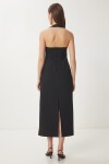 Halter Yaka Midi Dokuma Elbise SİYAH LFK0005