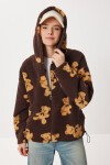 Kapüşonlu Ayıcıklı Oversize Polar Sweatshirt KAHVERENGİ LCI0065