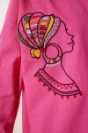 Nakış Detaylı Oversize Keten Gömlek PEMBE LDE0007