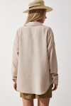 Oversize Basic Keten Ayrobin Gömlek AÇIK BEJ LDD0009