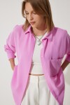 Oversize Basic Keten Ayrobin Gömlek AÇIK PEMBE LDD0009