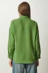 Oversize Basic Keten Ayrobin Gömlek KOYU ÇAĞLA YEŞİLİ LDD0009