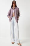 Oversize Basic Keten Ayrobin Gömlek LEYLAK LDD0009